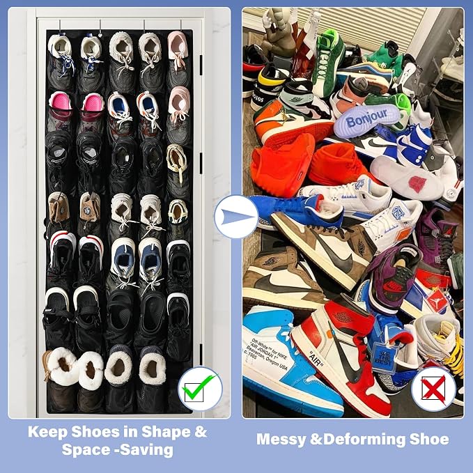 35Large Pockets Over The Door Shoe Organizer, Mesh Pockets Shoe Holder Rack - Image 6