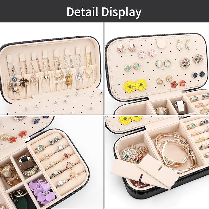 DesignSter Travel Jewelry Box, PU Leather Portable Jewelry Case, Small Jewelry - Image 4