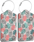 2 Pack Luggage Tag for Suitcase, Wave Dot Art Tropical Palm Leather Suitcase by TXIANT