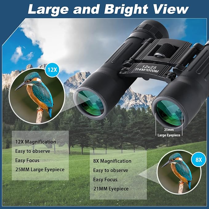 12x25 Compact Binoculars, High Powered Easy Focus Binoculars, Portable Large - Image 3