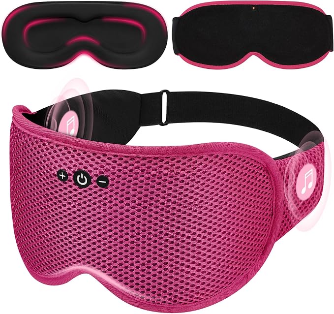 3D Contoured Sleep Mask with Bluetooth Headphones, Eye Masks by Mixiba