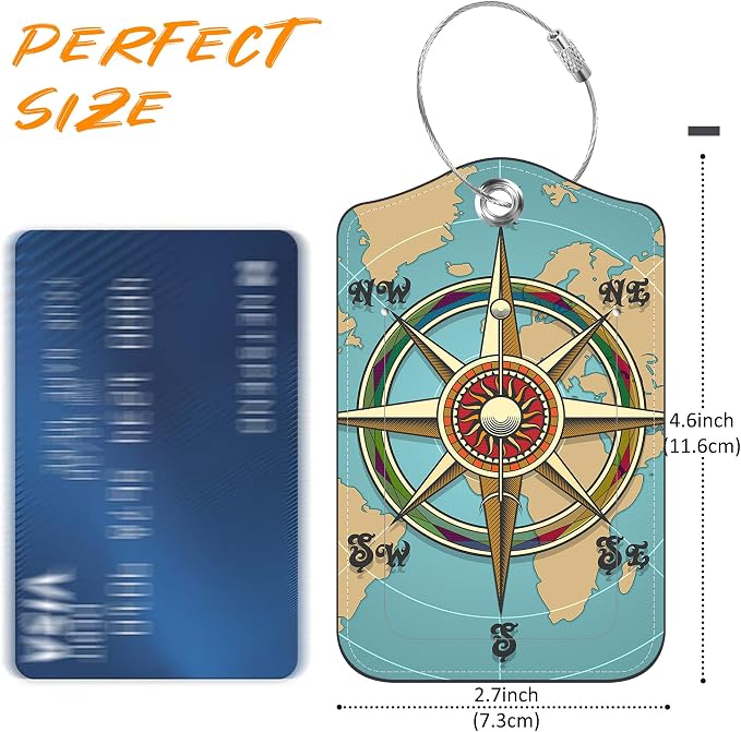 Nautical Compass Retro World Map Luggage Tag - Image 2