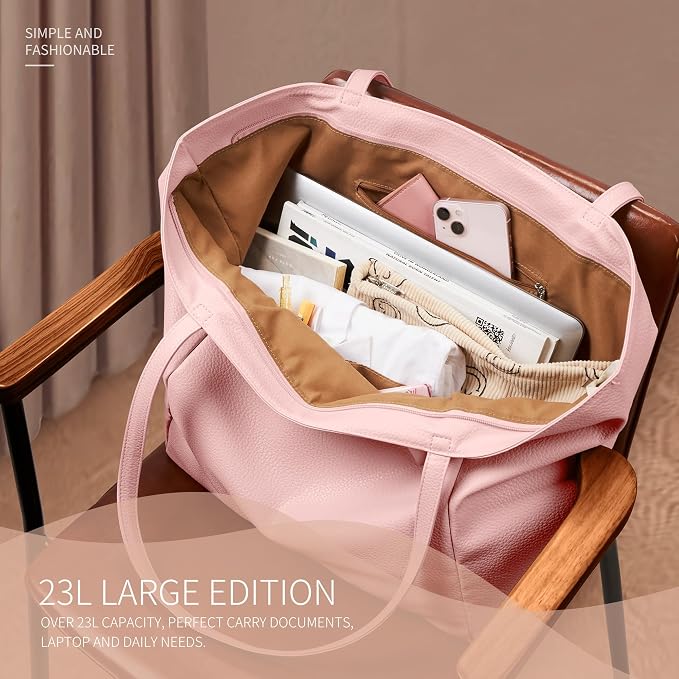 KALIDI Large Tote Bag Vegan Leather Casual Zipper Work Bag Weekender Hobo - Image 4