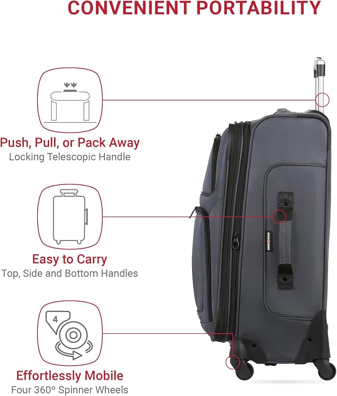 SwissGear Sion Softside Expandable Luggage, Dark Grey, Checked-Medium 25-Inch - Image 2