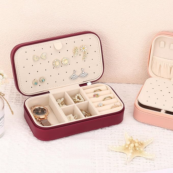 DesignSter Travel Jewelry Box, PU Leather Portable Jewelry Case, Small Jewelry - Image 5