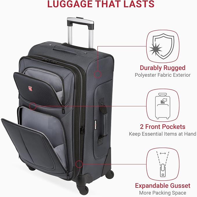 SwissGear Sion Softside Expandable Luggage, Dark Grey, Checked-Medium 25-Inch - Image 4