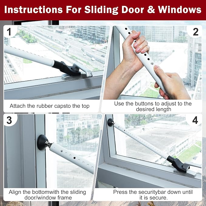 Sliding Door Security Bar, 3 Pack Adjustable Heavy Duty Sliding Door Lock Bar - Image 7