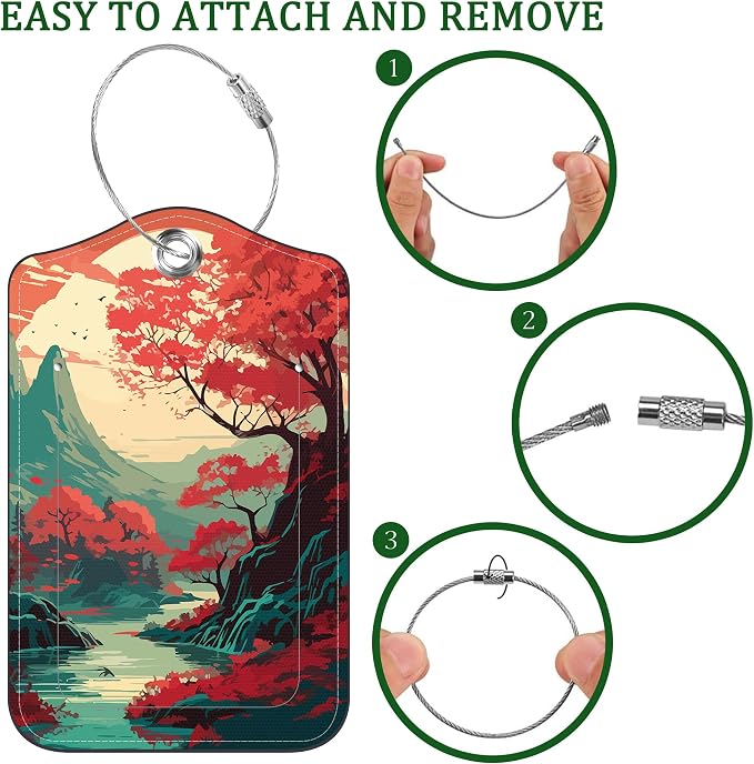 2 Pack Luggage Tag for Suitcase Japanese Sakura Tree Mountains Sunset Leather - Image 4