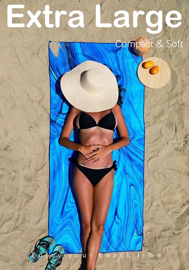 Microfiber Lightweight Beach Towel Sand Free Quick Dry Absorbent Thin Compact - Image 3
