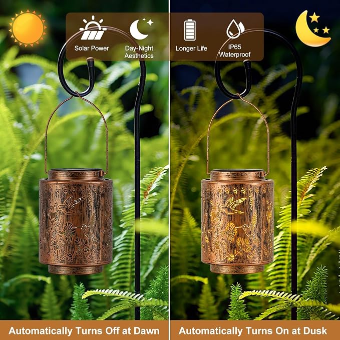 Outdoor Solar Lantern Waterproof Decorative Hummingbird and Trumpet Flower - Image 3