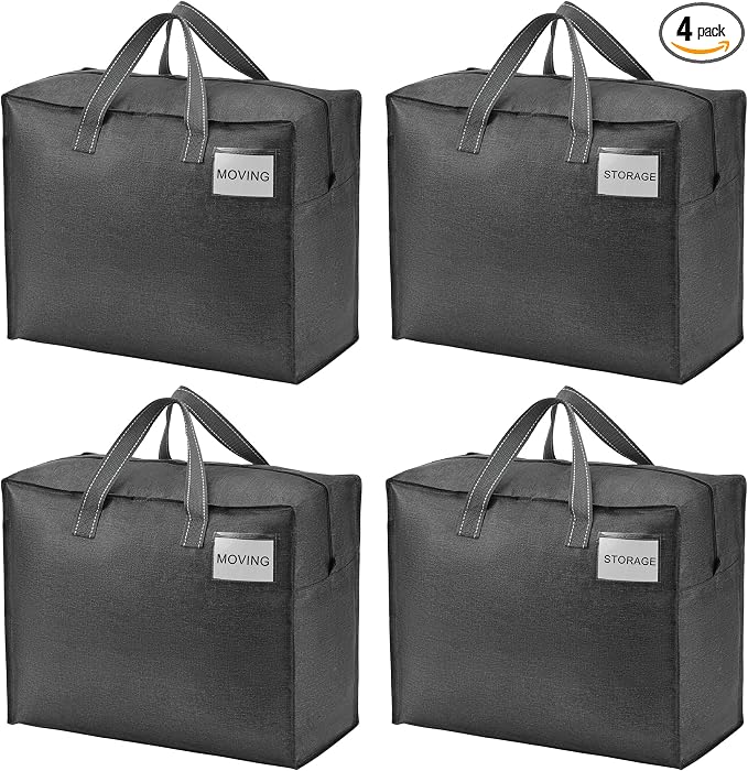 VENO 4 Pack Heavy Duty Moving Bags, Storage Bags, Packing Supplies, Top Zipper by Veno