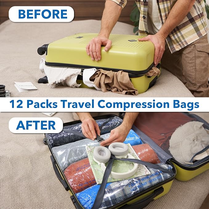 12 Pack Compression Bags for Travel | Vacuum Seal Storage Bags for Luggage & - Image 3