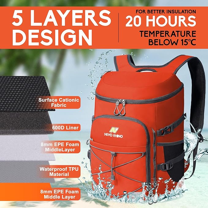 N NEVO RHINO Backpack Coolers Insulated Leak Proof 36/54 Cans, Portable - Image 2