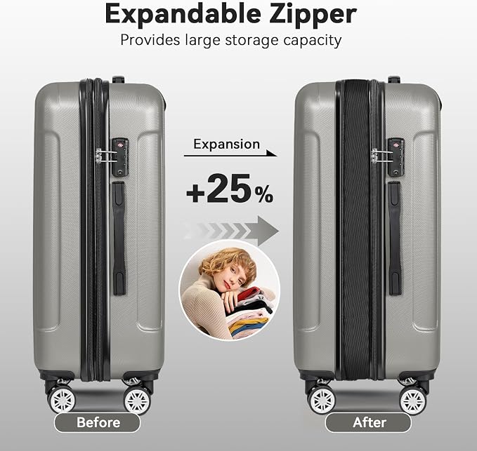 FOCHIER F Luggage Sets, Expandable 3 piece Hard Shell Luggage Set - Image 4
