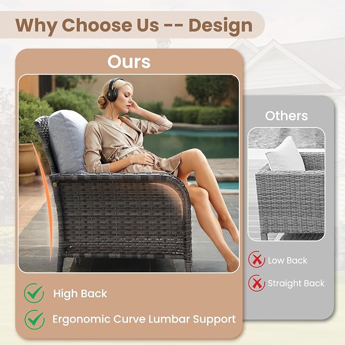 HOOOWOOO Patio Furniture Set, Outdoor High Back Loveseat Set, All Weather - Image 2