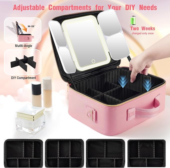 Mid-Size Makeup Bag with LED 1X5X10X20X30X Magnifying Mirror and Travel Makeup - Image 3