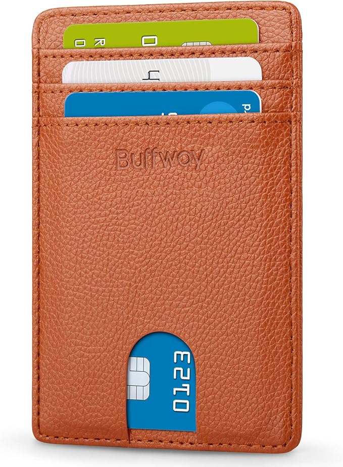 Buffway Mens Slim Wallet, Minimalist Thin Front Pocket Leather Credit Card by Buffway