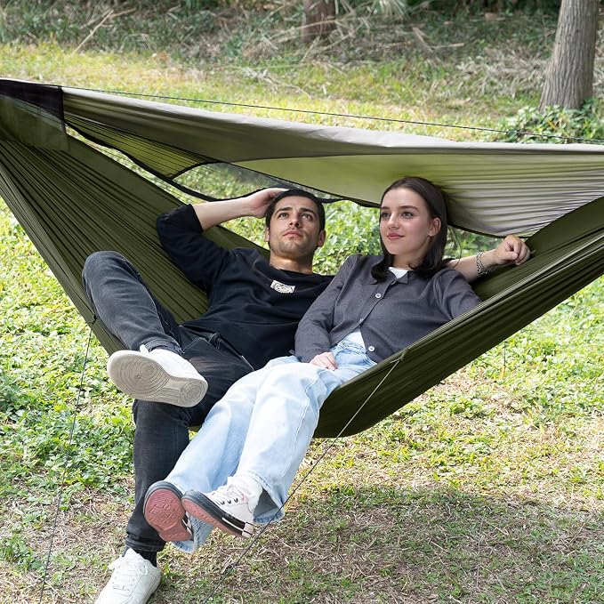 Camping Hammock with Mosquito Net and Sunshade, Backpacking Hammock with Ridge - Image 7