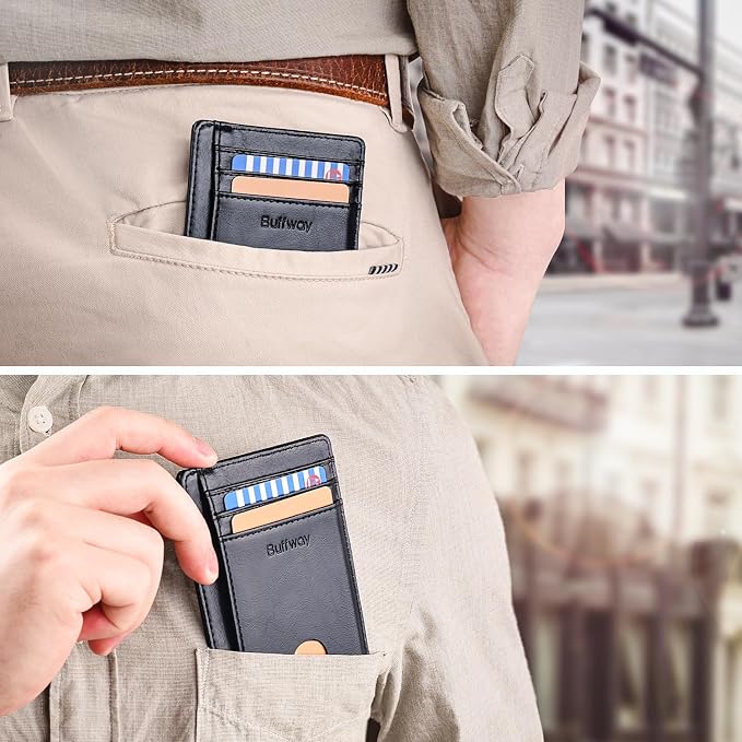 Buffway Slim Minimalist Front Pocket RFID Blocking Leather Wallets - Image 6