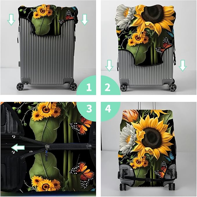 Suitcase Protector Plus 1 Luggage Tag, Sunflower Orchids Travel Suitcase Cover - Image 7