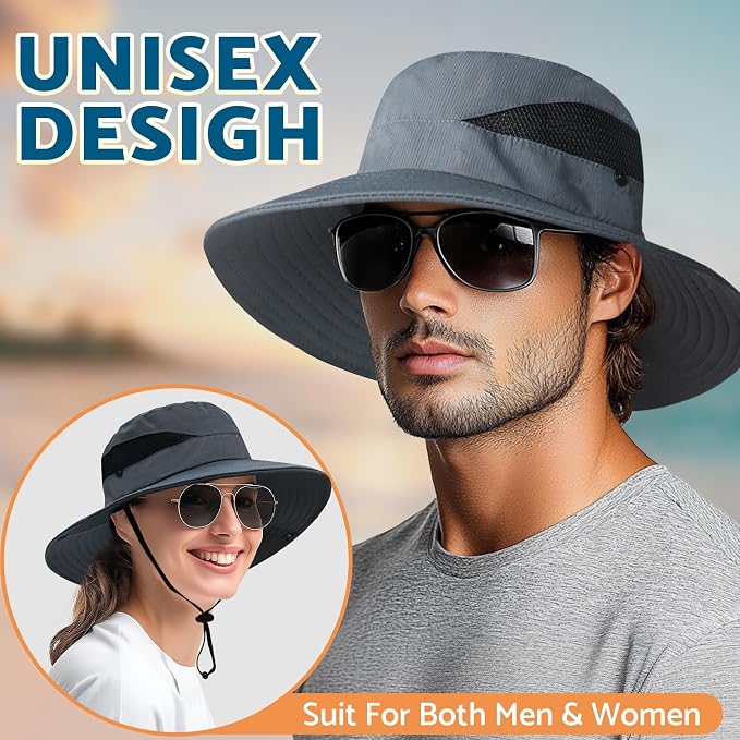 PFFY Sun Bucket Hats for Men Women 3” Wide Brim UPF 50+ Fishing & Beach Hat - Image 2