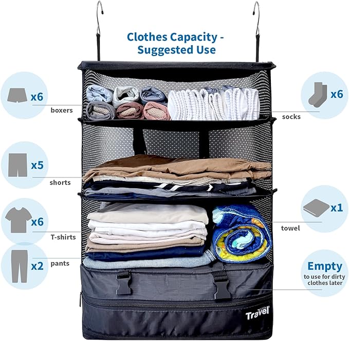 Grand Fusion Stow-N-Go Travel Luggage Organizer – Portable Hanging Travel - Image 3