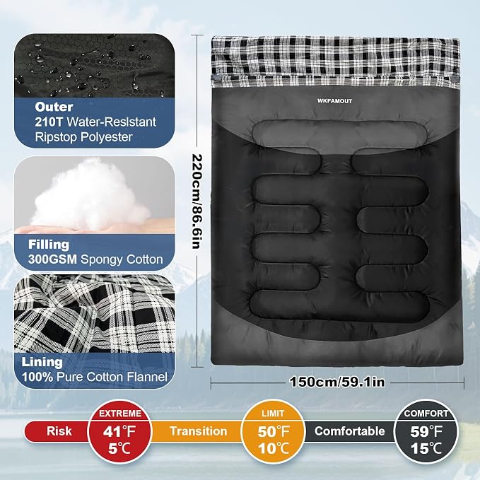 Double Sleeping Bag for Adults Machine Washable 2 Person Camping Sleeping Bag - Image 2