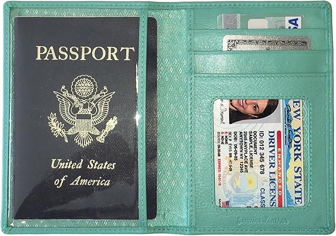 Personalized Monogrammed Turquoise Leather RFID Passport Wallet - Image 5