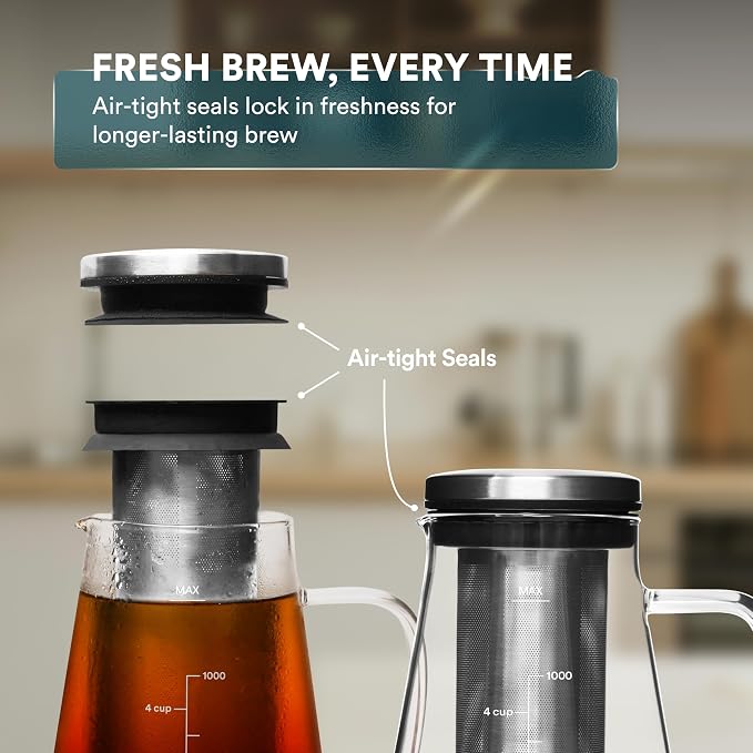 OVALWARE Airtight Cold Brew Iced Coffee Maker Pitcher and Tea Infuser - Image 4