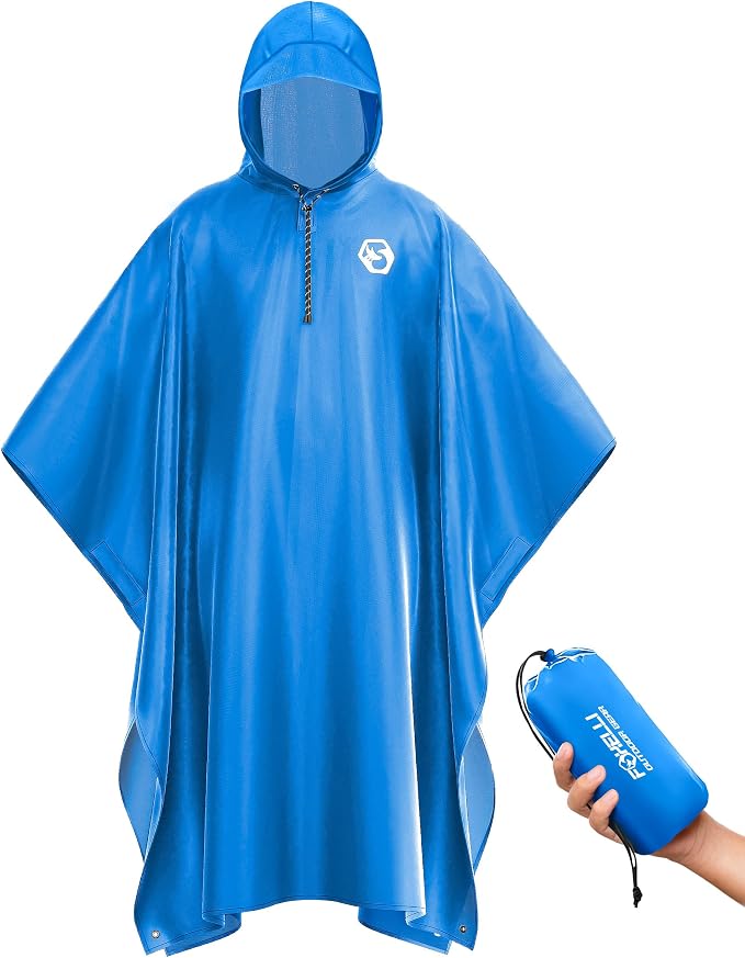 Foxelli Rain Poncho for Adults – Extra Long Reusable Waterproof Raincoat by FOXELLI