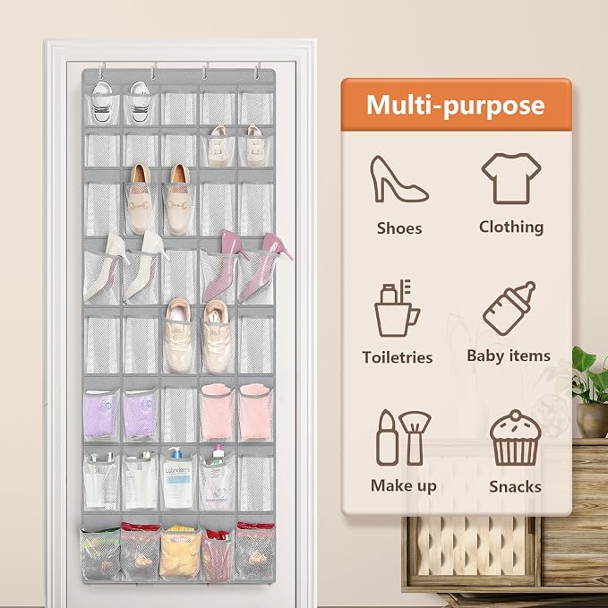 FENTEC 40 Large Pockets Over The Door Shoe Organizer, Mesh Hanging Shoe - Image 7