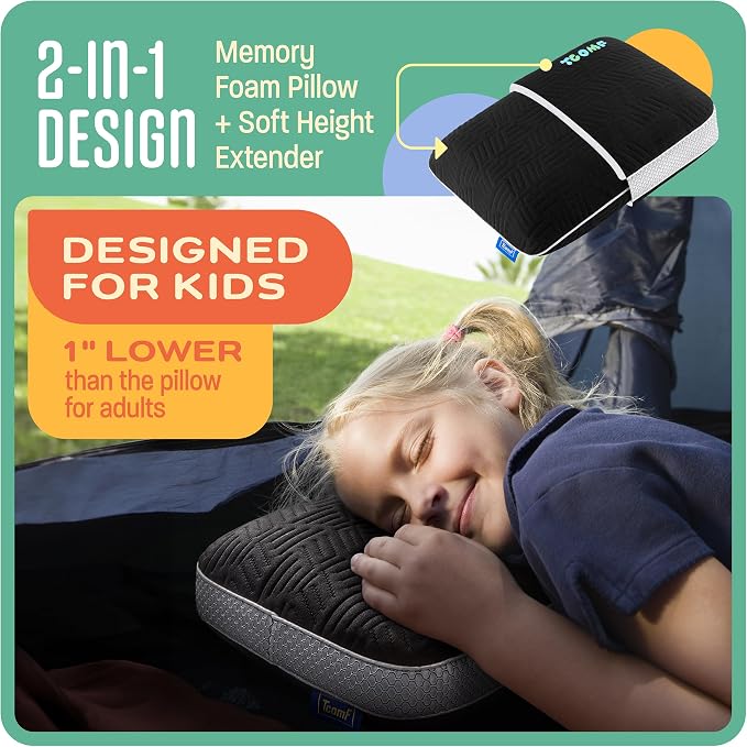 Kids Camping Pillow: Dual-Cover Memory Foam Small Pillow; Medium-Firm Camp - Image 2