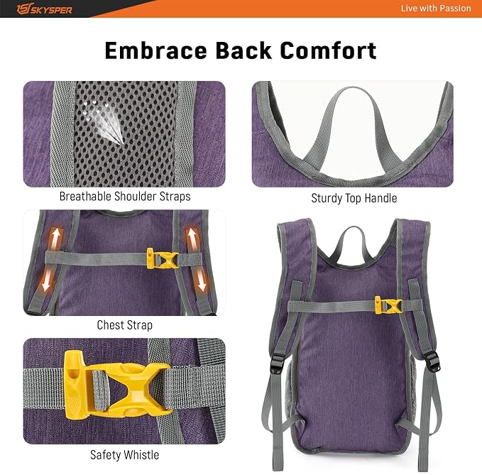 SKYSPER 15L/20L Foldable Hiking Backpack Lightweight Packable Travel Daypack - Image 4