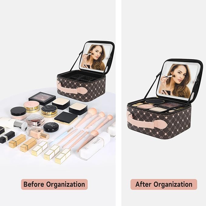 Travel Makeup Bag With 360° rotating LED Mirror, Waterproof cosmetic organizer - Image 6