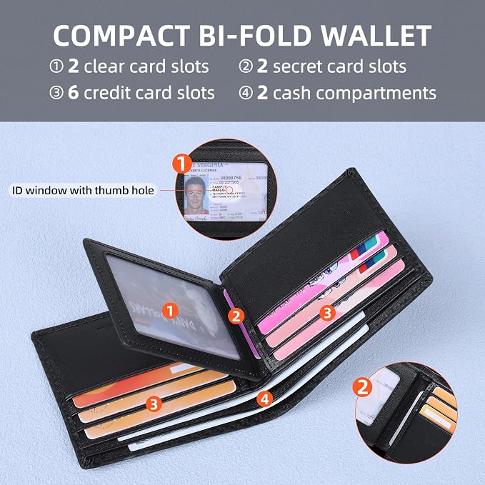 VISOUL Mens Carbon Fiber Leather Bifold Wallet - Image 2