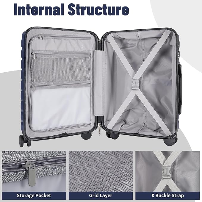 Lightweight Luggage with Spinner Wheels & YKK Zipper, 3-Piece Suitcase ABS+PC - Image 5