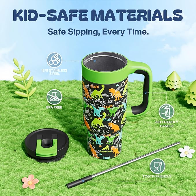 24 oz Kids Tumbler with Straw for Boys: Leakproof, Cold for 26 Hrs, Hot for 10 - Image 5