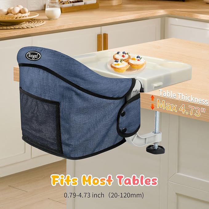 Hook On High Chair with Removable Dining Tray, Folding Portable Clip on Table - Image 2