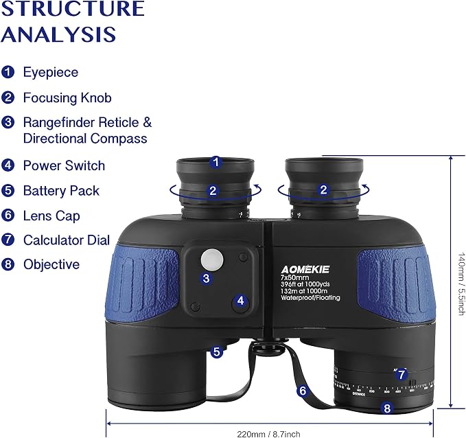 AOMEKIE 7X50 Marine Waterproof Binoculars - Image 9