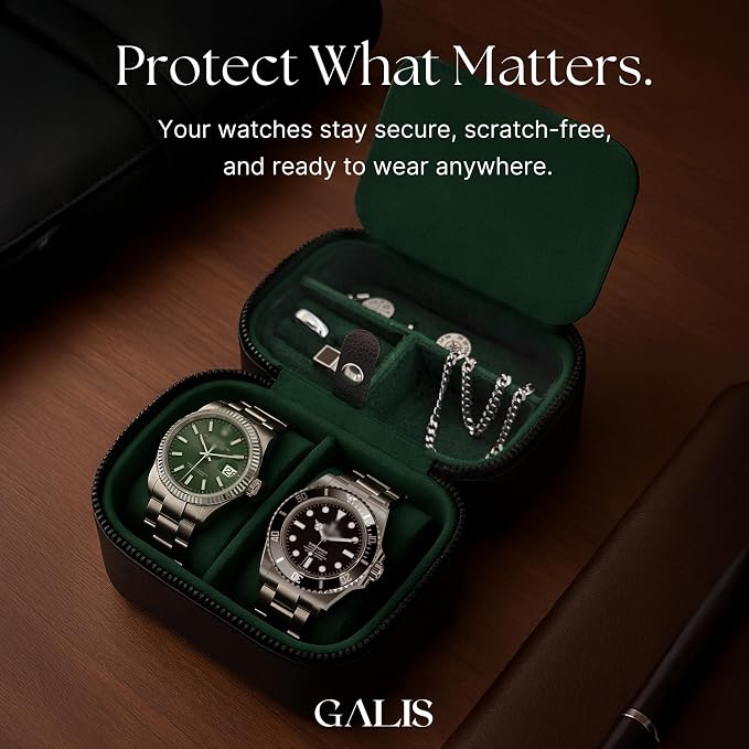 Galis Luxury Watch Case for Men High End Portable 2-Slot Watch Holder and Watch - Image 2