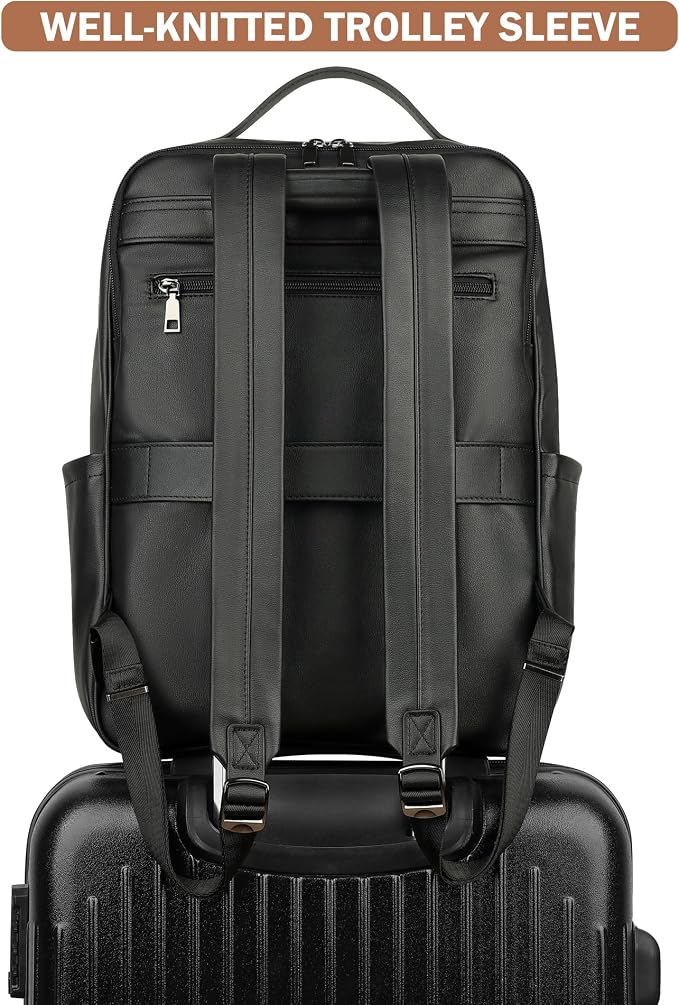 MASINTOR 15.6 inch PU Leather Laptop Backpack Purse - Image 7