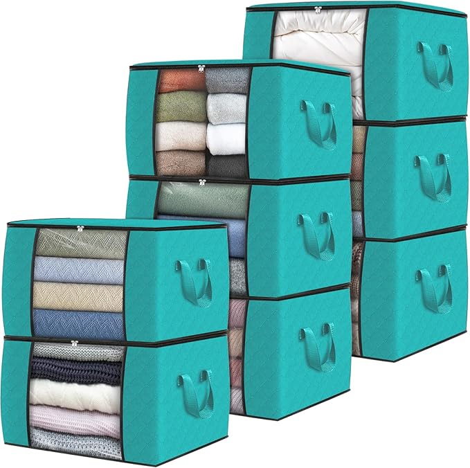 Fab totes 8 Pack Clothes Storage, Foldable Thick Fabric Blanket Storage Bags by Fabtotes