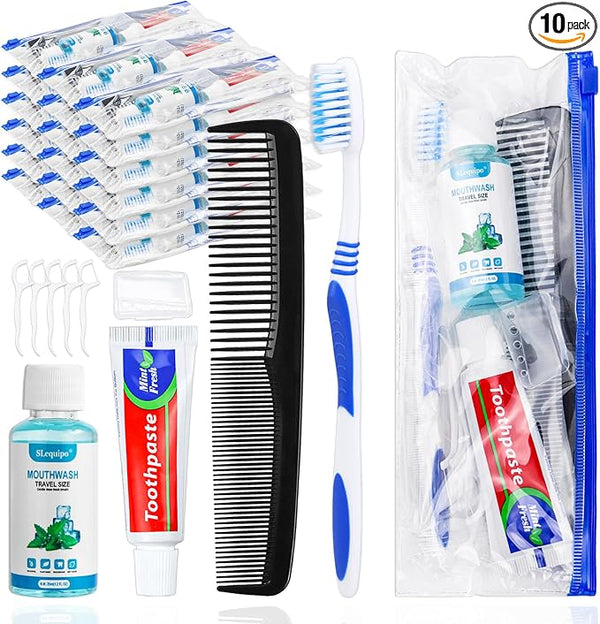 10 Set Travel Toothbrush Kit Bulk, Disposable Toothbrush by SLequipo
