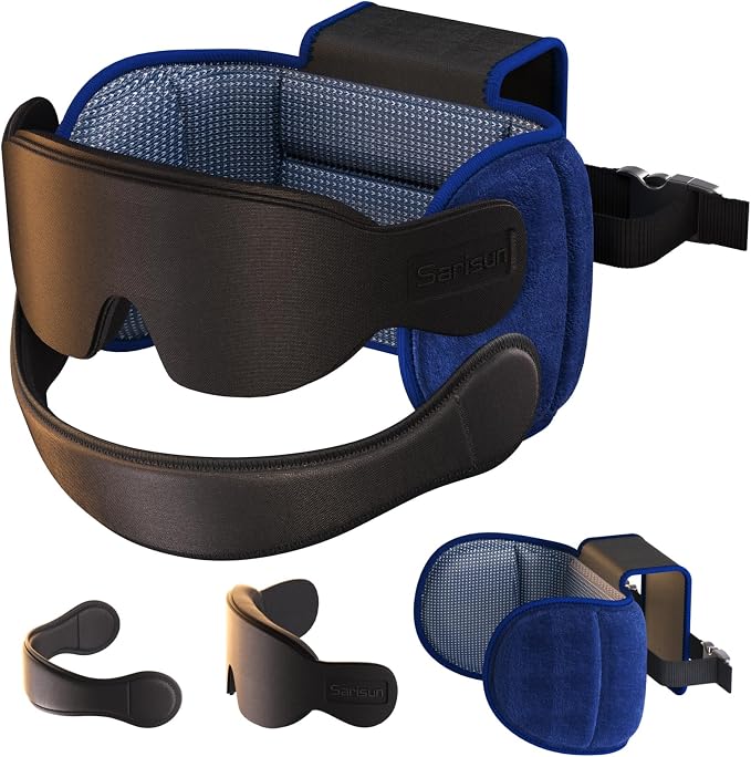Travel Pillow Combo with Chin Strap, Airplane Pillows with 3D Eye Mask by SARISUN