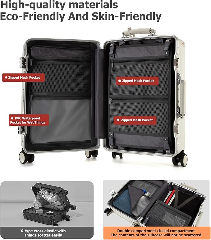 feilario 20'' Aluminum Frame Wide Handle PC Hardside Carry On Luggage - Image 5