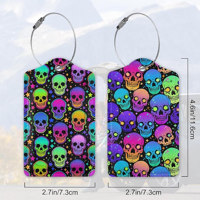 Neon Bright Human Skulls 2 PCS Luggage Tags, Privacy Cover ID Label - Image 2