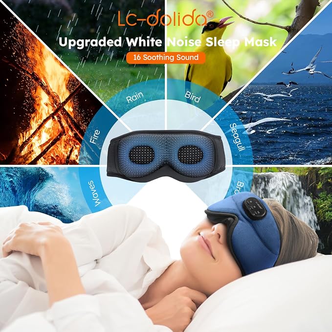 LC-dolida White Noise Sleep Mask, 3D Sleep Headphones - Image 2