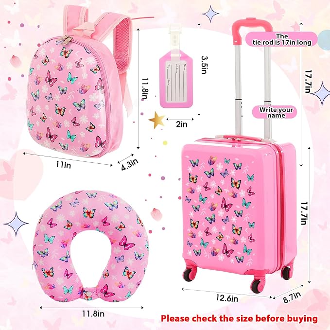Sanwuta 4 Pcs Kids Luggage Set Kids Backpack Travel Rolling Suitcase - Image 2