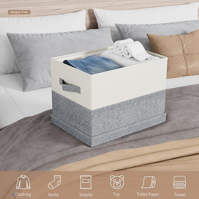 Fabric Large Storage Bins with Lids 3 Pack Collapsible, Linen Closet Organizers - Image 3