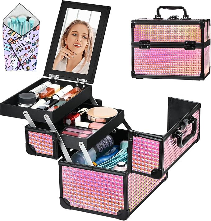 Makeup Case Organizer, Makeup Train Case, Trays Cosmetic Box Portable, - Image 7